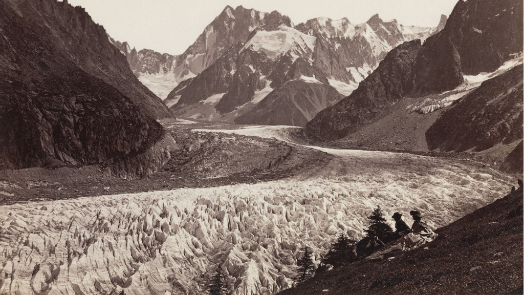 Walkers resting alongside the Mer de Glace glacier, 1875 (Getty)