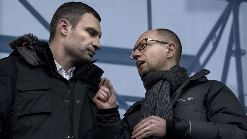Ukraine protests: Vitaly Kitschko (left) and Arseiny Yatsenyuk (right)
