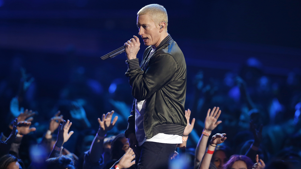 Eminem performing in Los Angeles in April 2014