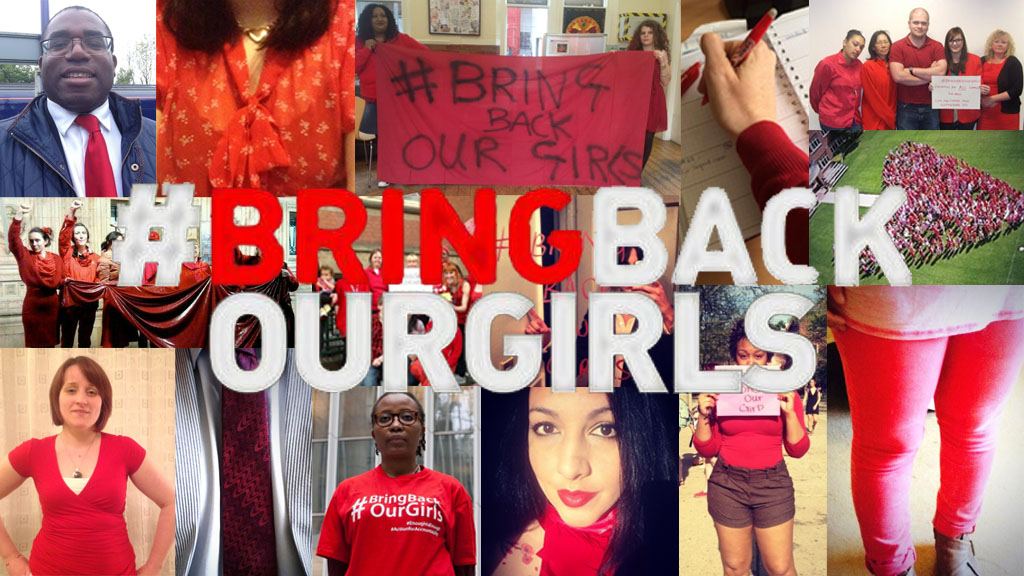 People wearing red for BringBackOurGirls campaign