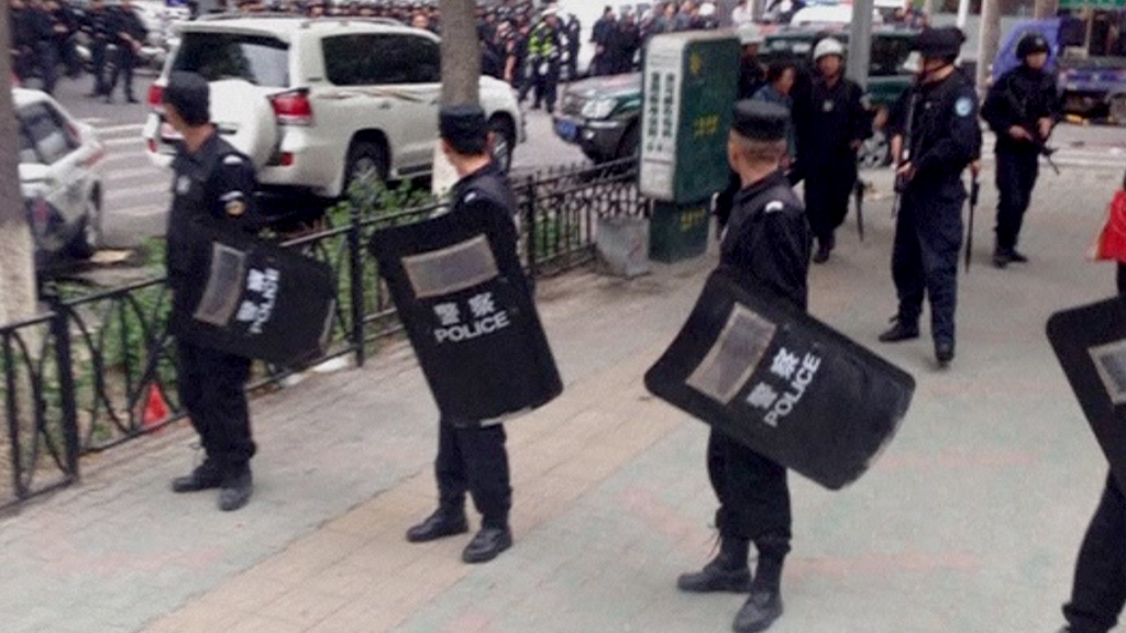 Police in Xinjiang following explosion
