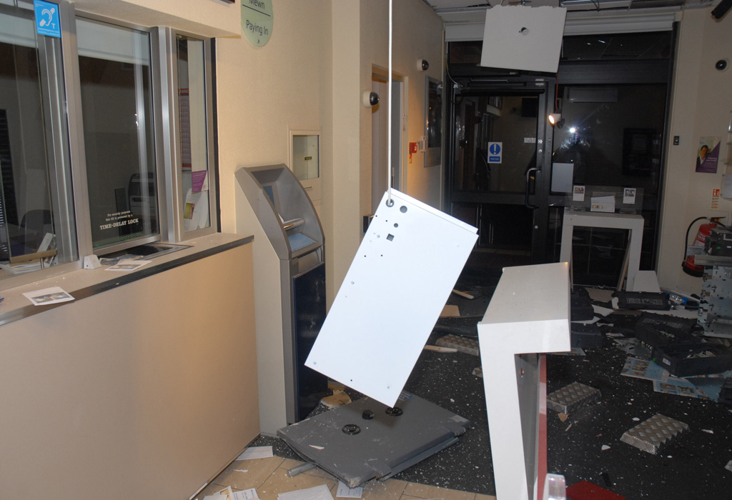 The scene inside the bank foyer after the blast (police handout)