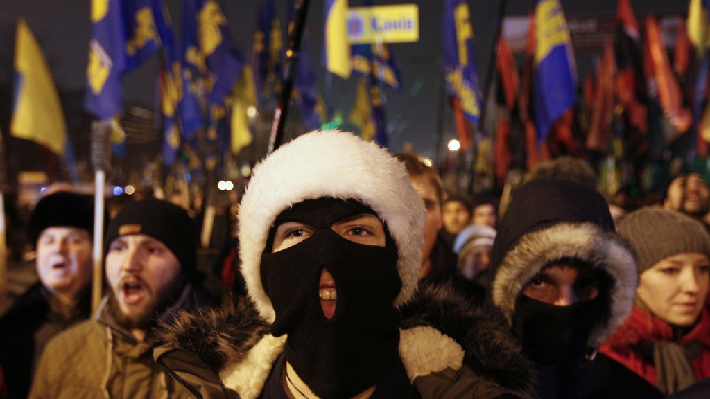 Svoboda members at the Maidan protests in Kiev (Reuters)