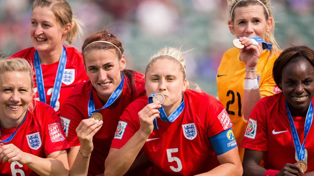 England womens football squad members with their bronze medals (Getty)