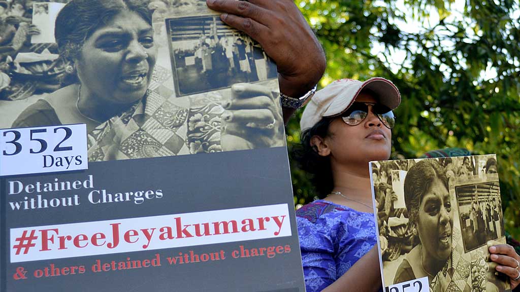 Protesters call for release of Balendran Jeyakumary (Getty)