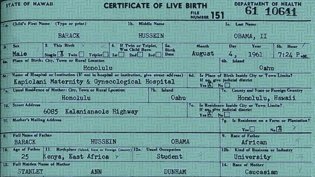 President Obama's official birth certificate.