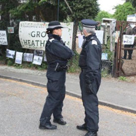 Photographs of a raid on Grow Heathrow, a market gardening project based on squatted land near what would have been the west London airport's third runway, were posted on the Indymedia website