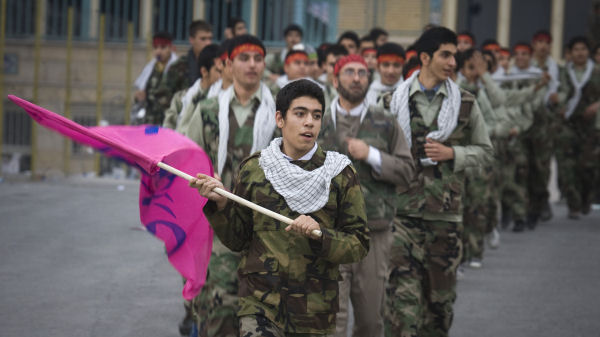 Members of the Basij militia take part in a drill. (Reuters)
