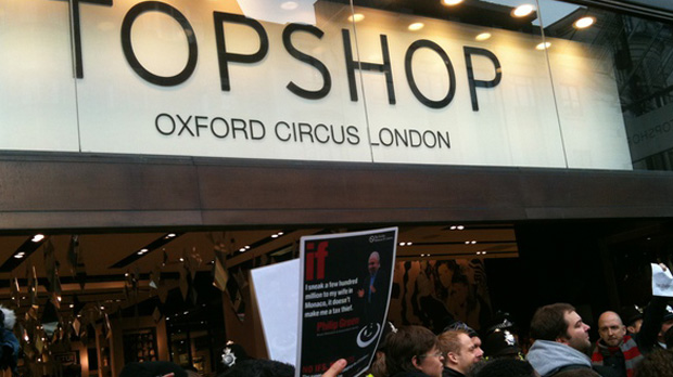 Topshop protests over Sir Philip Green taxes. (via Twitter)