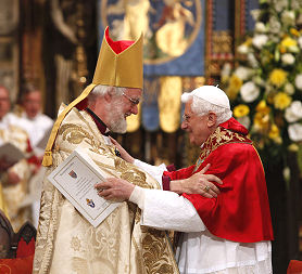 Pope Benedict XVI and Britain's Archbishop of Canterbury Rowan Williams celebrate evening prayer at Westminster Abbey in London