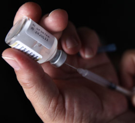 A syringe being filled with swine flu vaccine (Reuters)