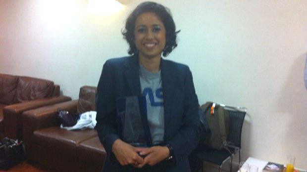 Channel 4 News presenter Samira Ahmed in the green room of Celebrity Mastermind