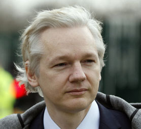 Wikileaks founder Julian Assange arrives at Belmarsh Magistrates' Court in London