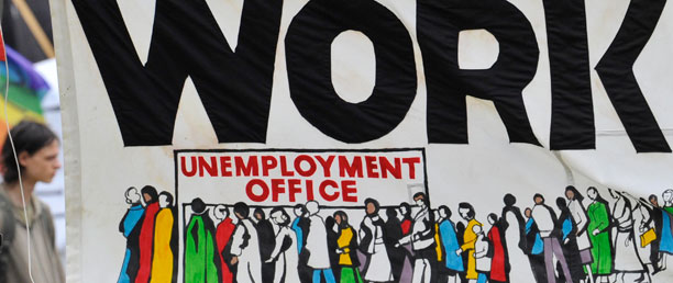 Unemployment protest banner (Reuters)