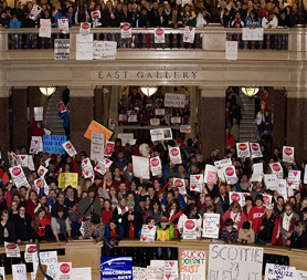 Protesting public workers occupy the Wisconsin State Senate (Getty)