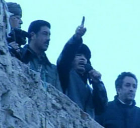 Colonel Gaddafi addresses crowd in Tripoli's Green Square (Reuters)
