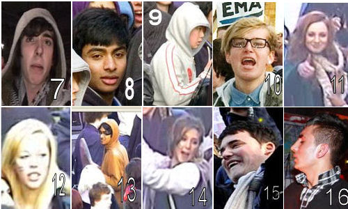 Ten images of people suspected of violence and other offences in the protests (Met Police)