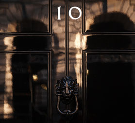 The front door of 10 Downing Street is pictured in London, on May 5, 2010. (Getty)