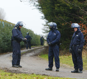 Prison violence: riot officers outside HMP Ford in West Sussex.