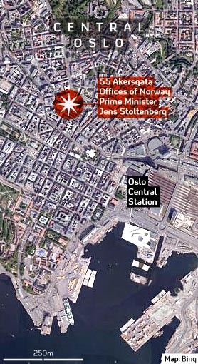 Map of explosion site in Oslo (Channel 4 News)