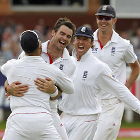 Anderson and his England team-mates celebrate at Lord's (Getty)