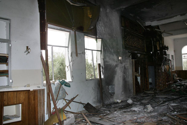 This picture illustrates the damage done to the mosque 