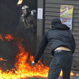 Molotov cocktails thrown at riot police during clashes at anti-austerity protest in Athens (Reuters, 15th April)