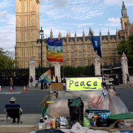 Brian Haw's peace camp outside Parliament Square (Getty)