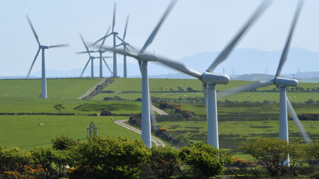 A wind farm in Anglesey, Wales as it emerges the government has failed to hit emissions targets