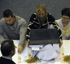 Officials count votes at the Barnsley Central by-election (Reuters)