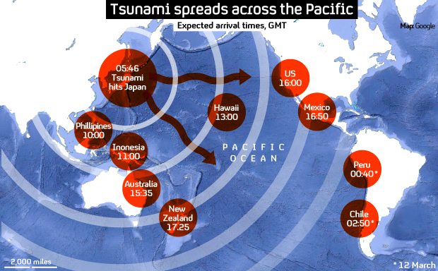 Map of the spread from tsunami