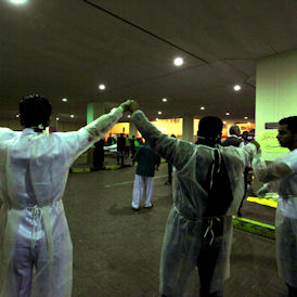 Doctors in a Manama hospital form a human chain - Reuters