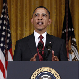 US President Barack Obama who is giving a speech about the Middle East