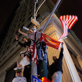 Celebrations near Ground Zero as news of Osama bin Laden's death hit America (Getty)