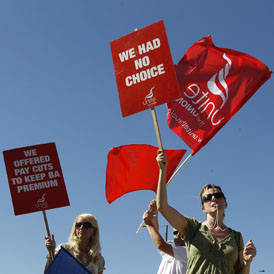 BA cabin crew protesting in May 2010 (Reuters)
