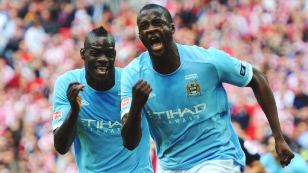 Yaya Toure celebrates scoring the winning FA Cup Final goal for Manchester City against Stoke City (Getty)