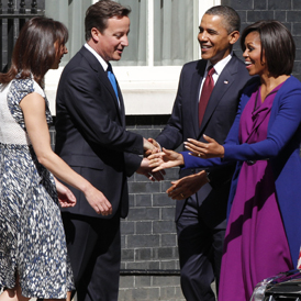 Barack and Michelle Obama visit David and Samantha Cameron at Downing Street (Reuters)