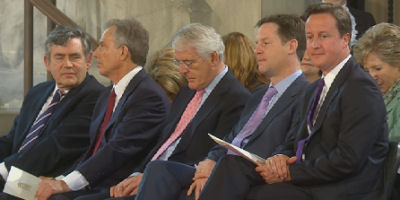 Gordon Brown, Tony Blair, John Major, Nick Clegg and David Cameron.