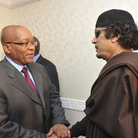 President Jacob Zuma of South Africa has paid Gaddafi a second visit in an effort to negotiate a peace deal.