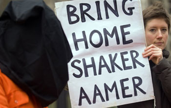 Protestors calling for the release of Shaker Aamer - Reuters