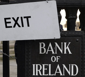 Sign outside the Bank of Ireland as the Irish government comes under pressure to accept financial help from Europe
