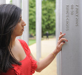Saba Mozakka looks at memorial for Behnaz Mozakka (Getty)