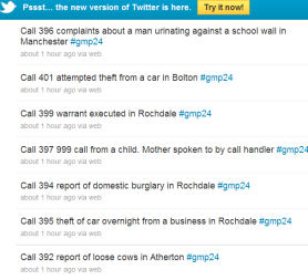 Manchester Police are logging all incidents they respond to in a twitter feed 