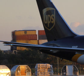A UPS plane grounded in Philadelphia after explosives were found onboard cargo planes in Dubai and at East Midland's airport (credit:Reuters)