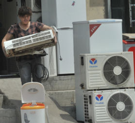 Air conditioning units are recycled in China. (Getty)