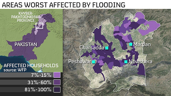 Areas worst affected by flooding (9 Aug 2010)