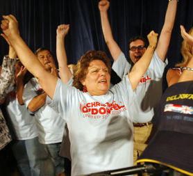 Supporters of victorious Republican TeaParty candidate Christine O'Donnell celebrate