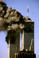 World Trade Center in New York is hit by two planes on 11 September 2001. (Getty)