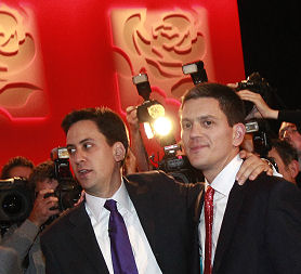 Former cabinet member Ed Miliband embraces his brother David after being named the new leader of Britain's Labour Party