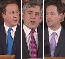 Nick Clegg, Gordon Brown, David Cameron